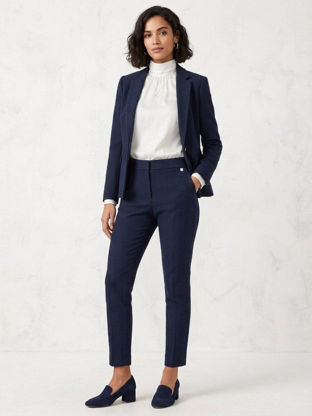 Trina Turk Navy Blue Textured Ankle Trousers Tailored Slim Leg Pants 3525